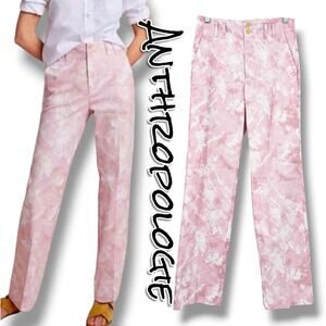 Anthropologie Jamie Pink Botanical Print Straight Leg Trouser Pants 4 Clean Girl